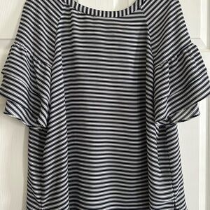 LOFT Navy and White Striped Blouse